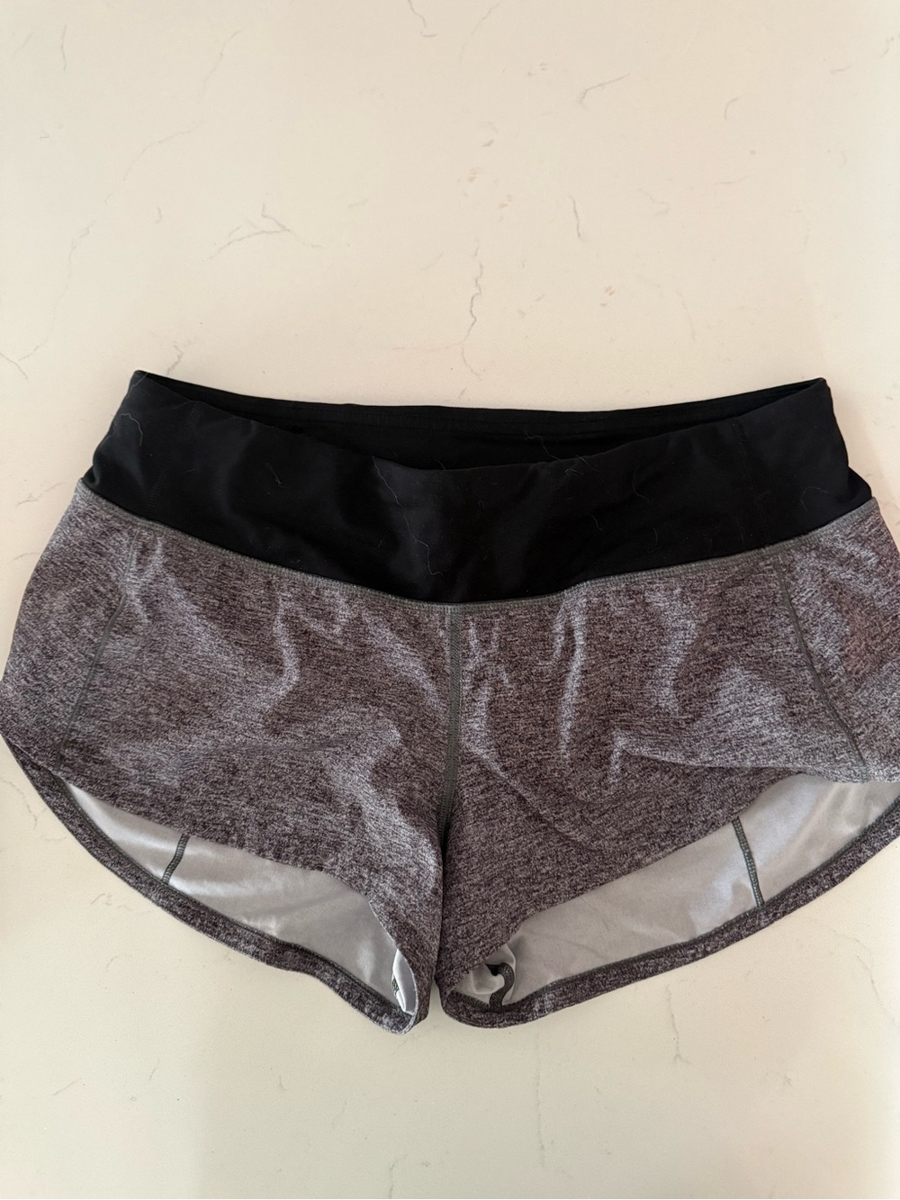 Women's Performance Shorts - Black Waistband, Heather Gray Body